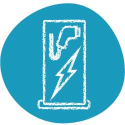 Sketch of an electric charging point with an lightning bolt inside the Corparison brand blob to illustrate electric fleet consultancy