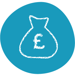 Sketch of a money bag with a pound sign on it inside the Corparison brand blob to illustrate salary sacrifice