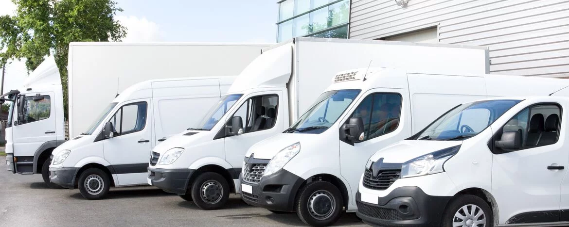 lineup of commercial vehicles